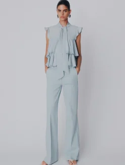 Pantalone wide leg in cotone stretch - AZZURRO