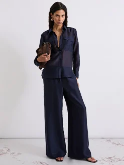 Pantalone wide leg in organza - BLU NOTTE
