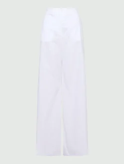Pantalone wide leg in popeline - BIANCO OTTICO