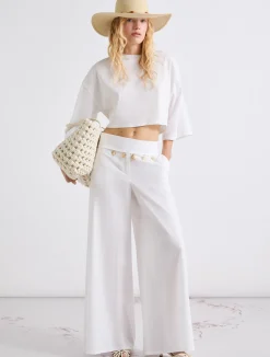 Pantalone wide leg in popeline - BIANCO OTTICO