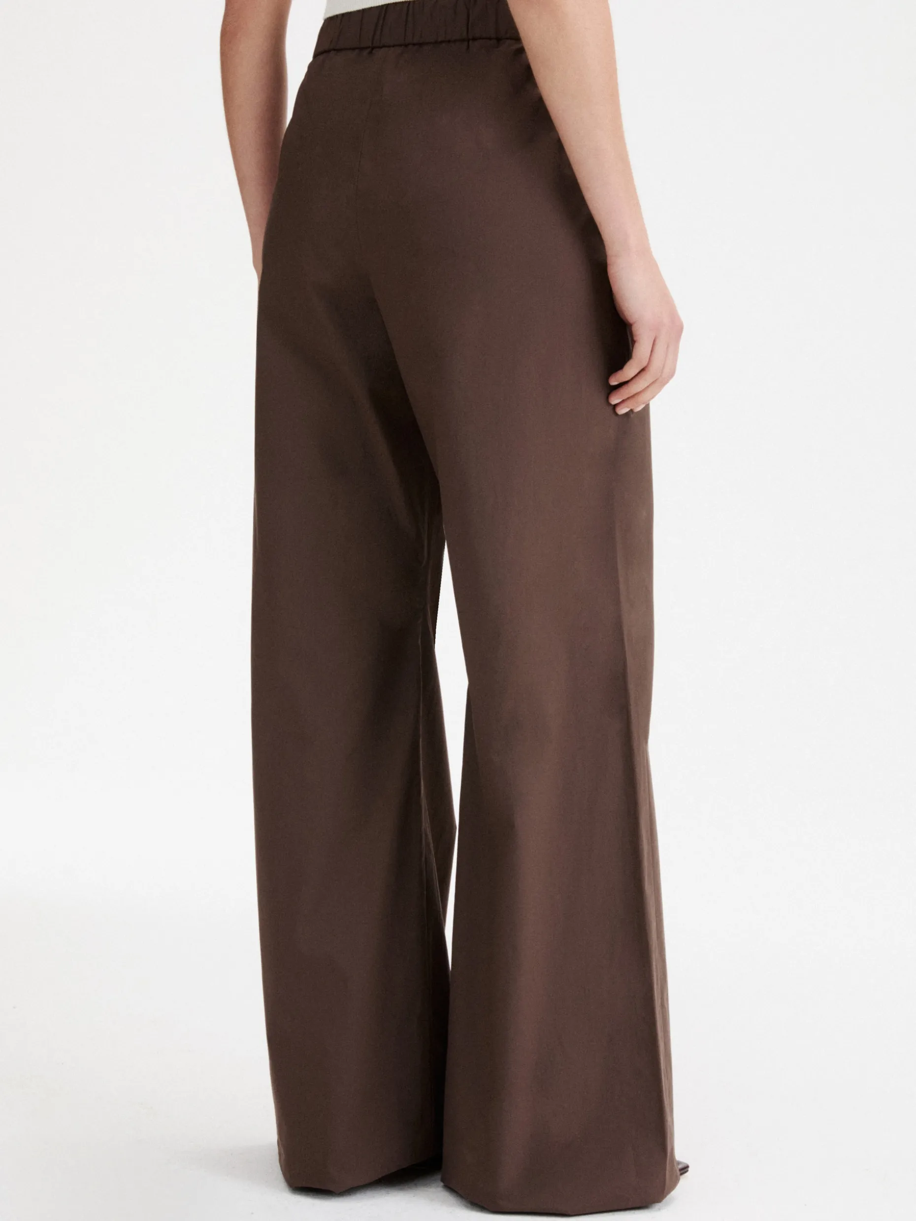 Pantalone wide leg in popeline - MARRONE