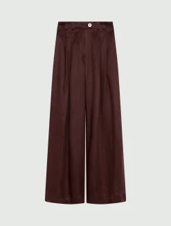 Pantalone wide leg in ramié - MARRONE