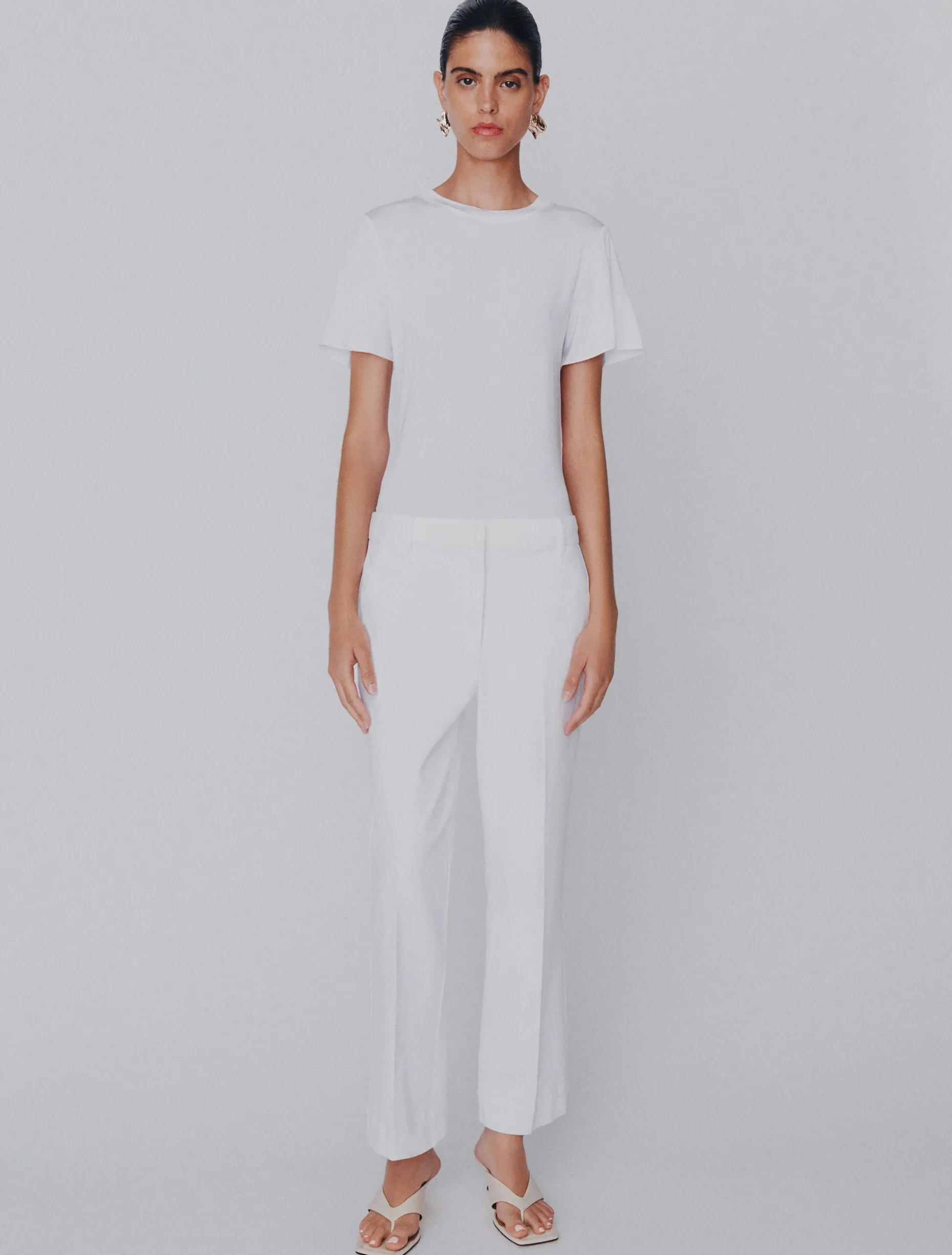 Pantaloni flare in cotone stretch - BIANCO