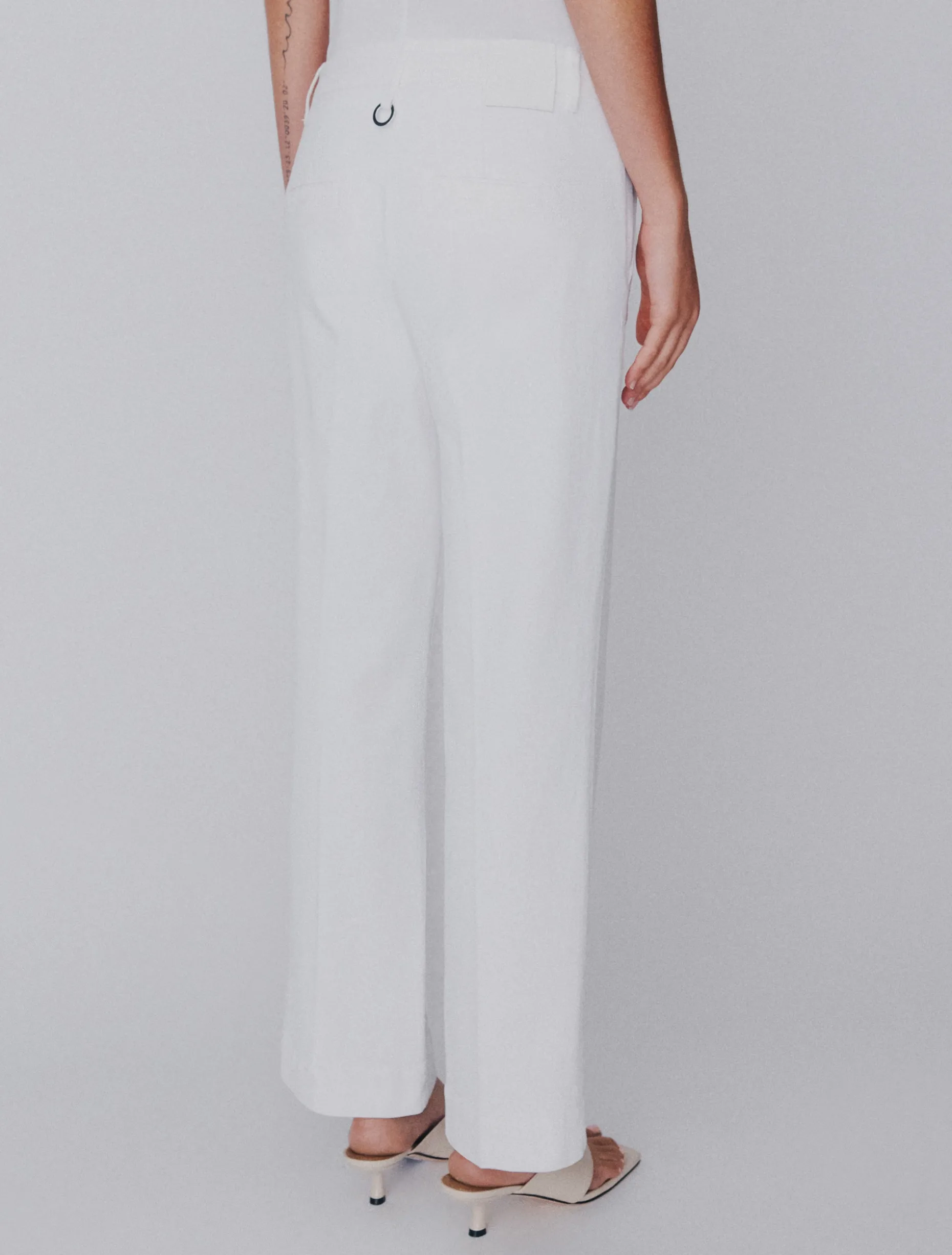 Pantaloni flare in cotone stretch - BIANCO