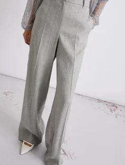Pantaloni palazzo in grisaglia di lino e viscosa - GRIGIO