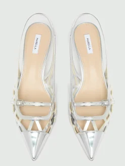 Slingback in laminato specchio - ARGENTO