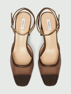 Slingback in rete con punta squadrata - MARRONE
