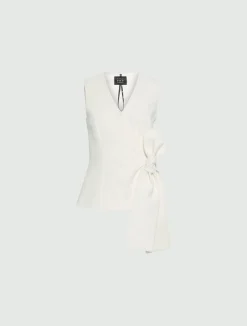 Top con fiocco in envers satin - BIANCO LANA