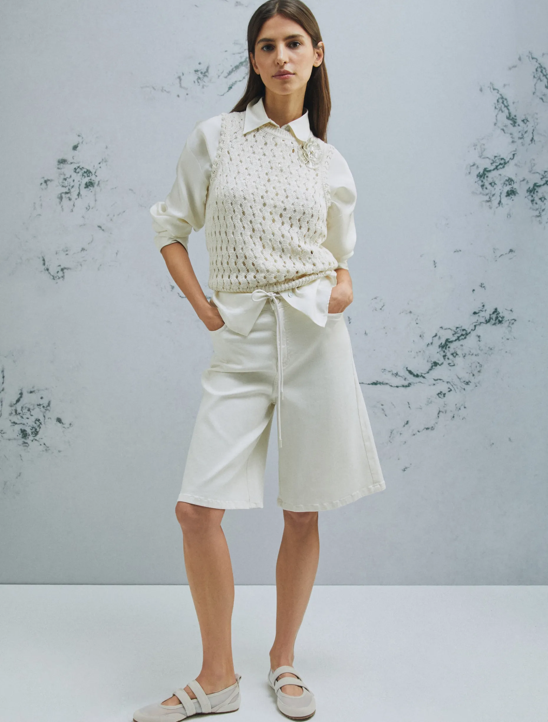 Top in cotone mouliné - BIANCO LANA