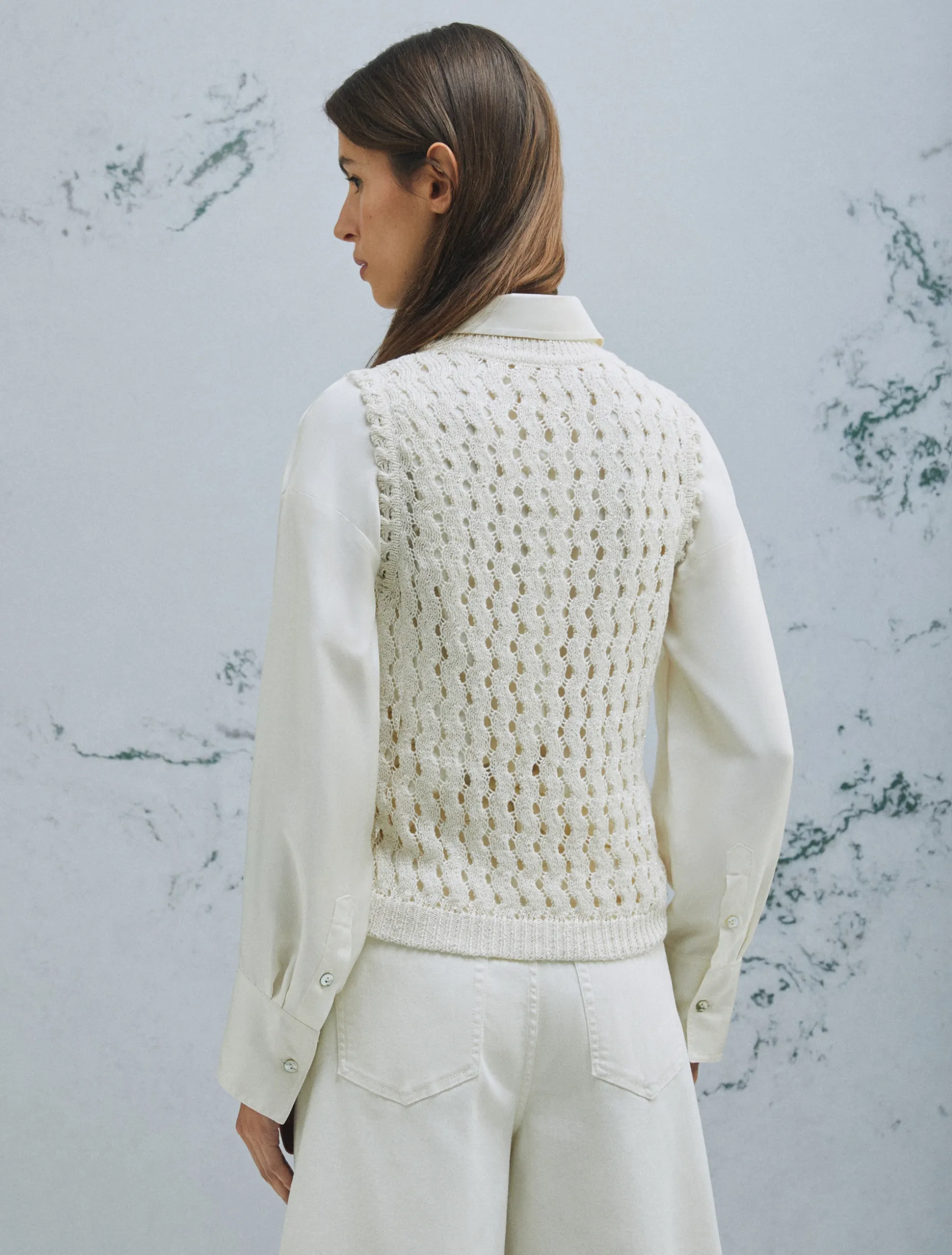 Top in cotone mouliné - BIANCO LANA