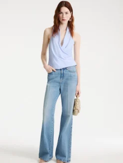Top incrociato e drappeggiato - AZZURRO
