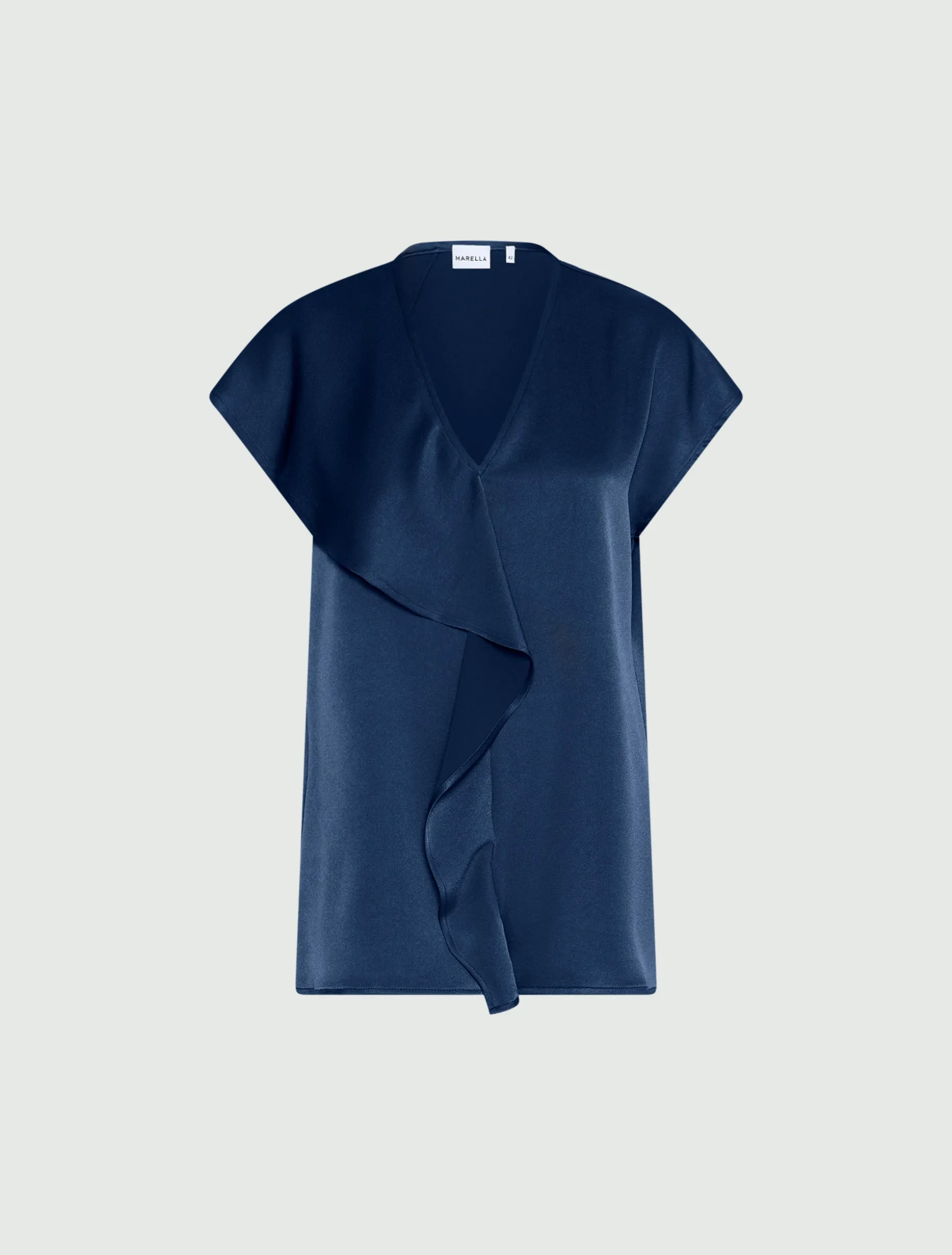 Top smanicato con volant - BLU