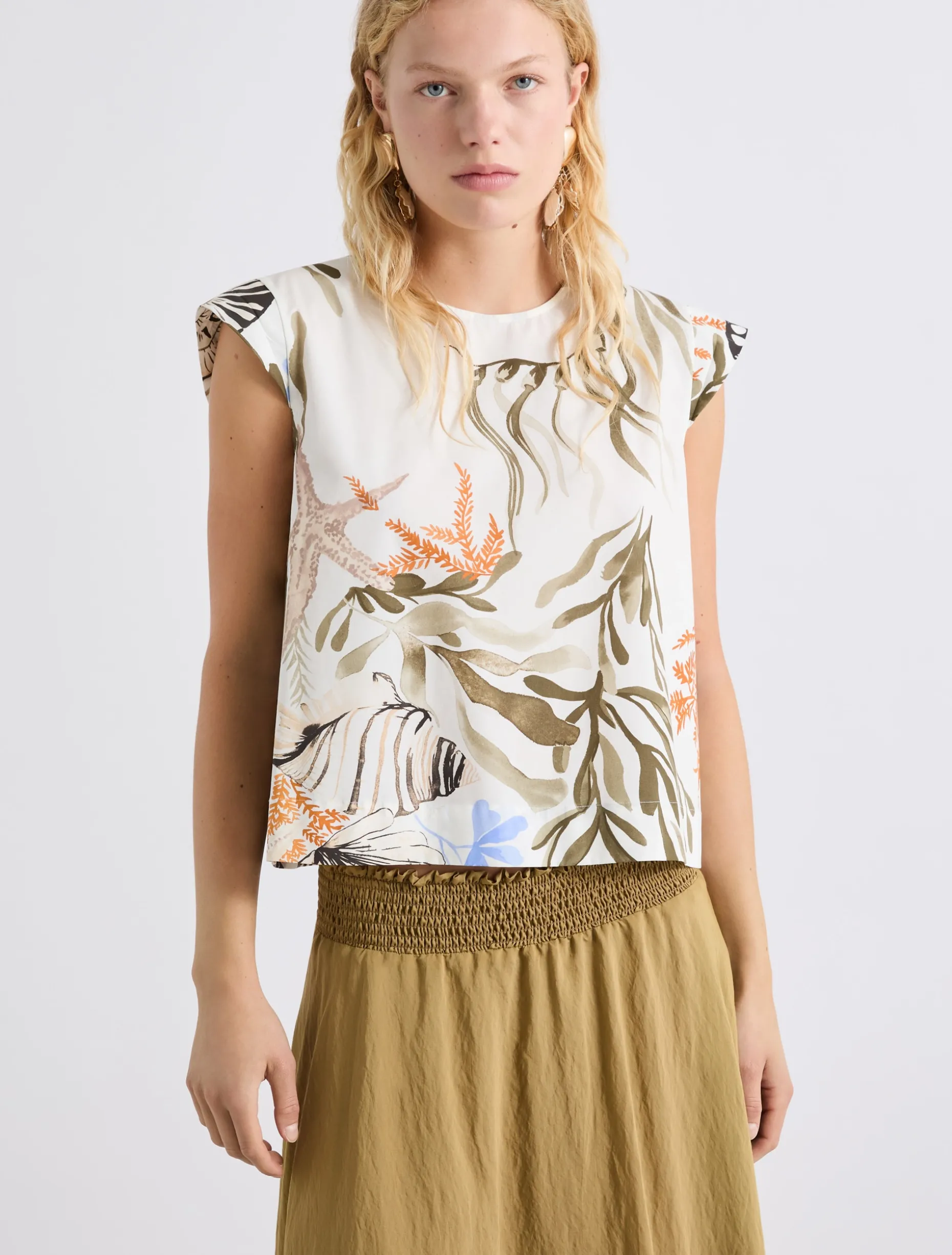 Top smanicato in cotone stretch - BIANCO OTTICO