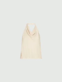 Top smanicato in twill - PANNA