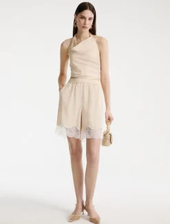 Top smanicato in twill - PANNA