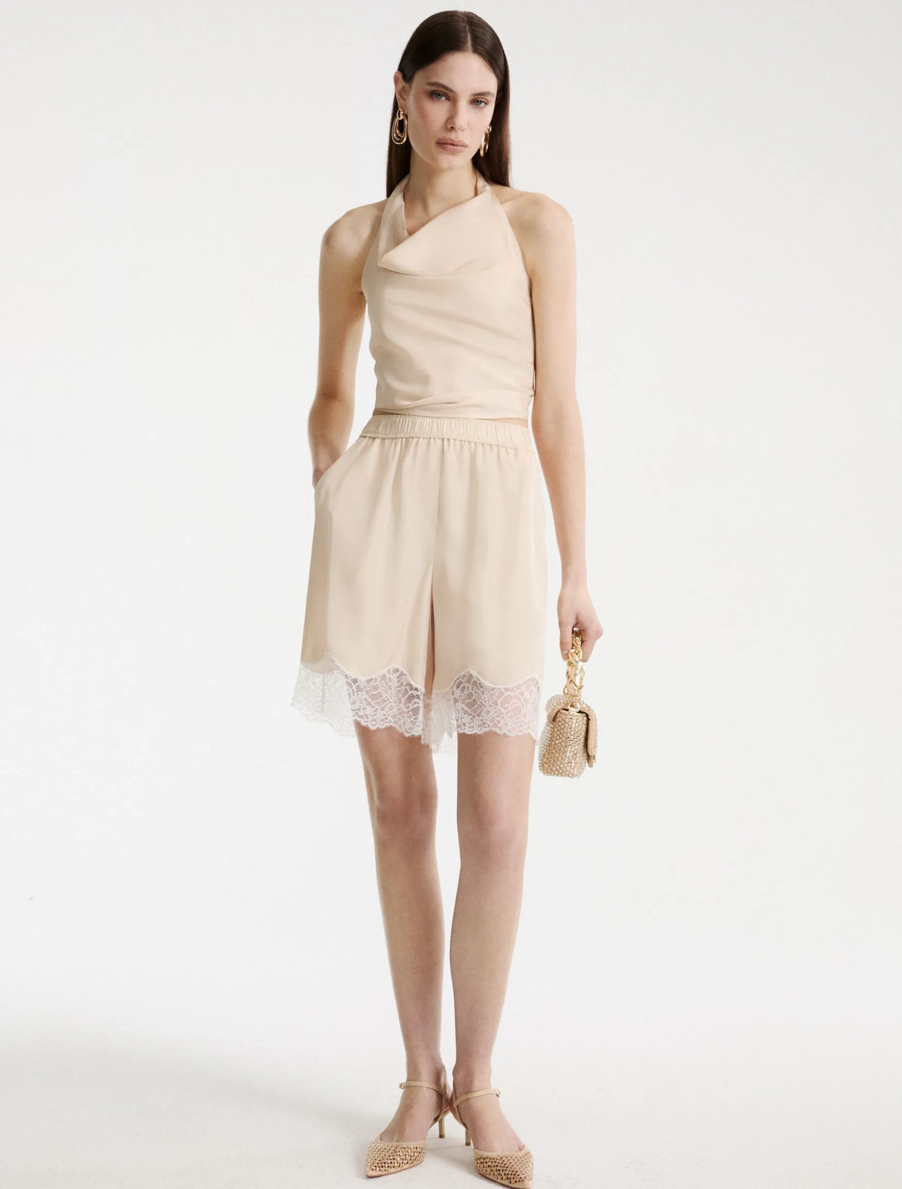 Top smanicato in twill - PANNA