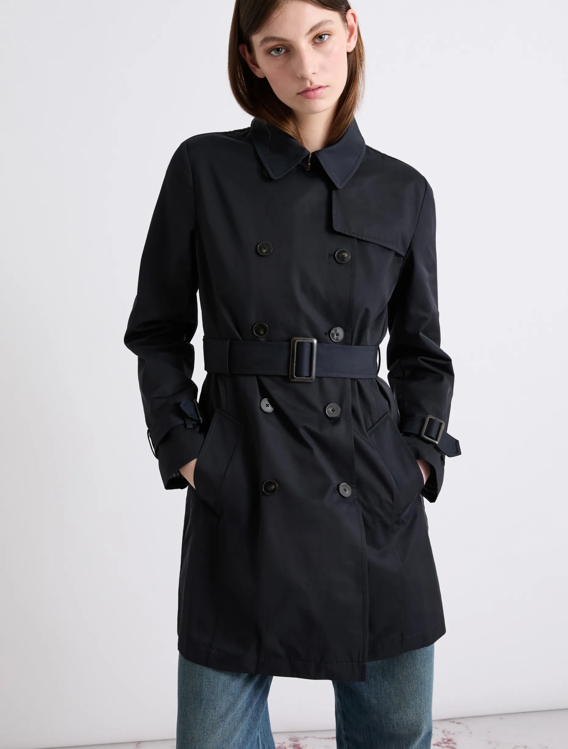 Trench doppiopetto in cotone tecnico - BLU