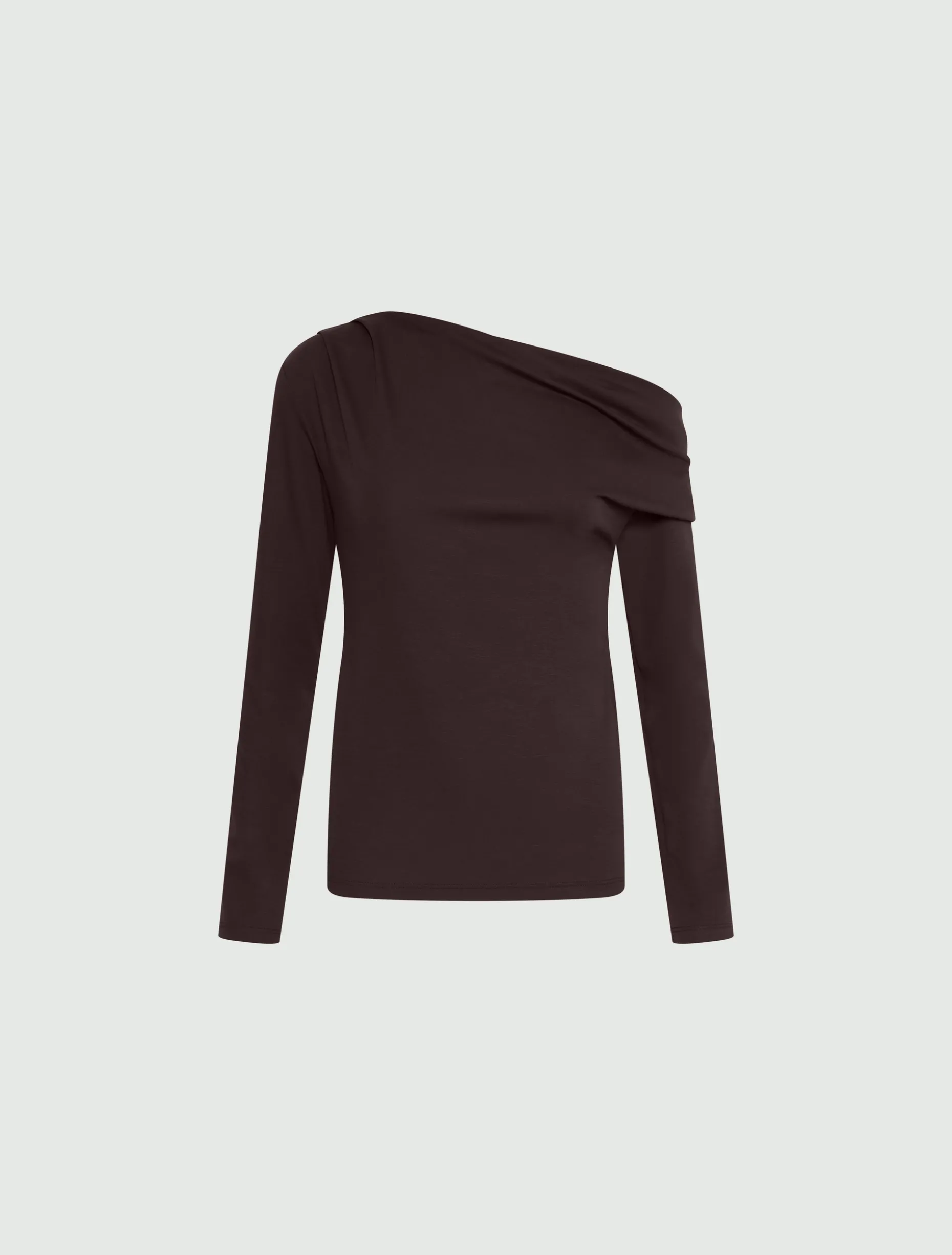 T-shirt con scollo asimmetrico - CIOCCOLATO