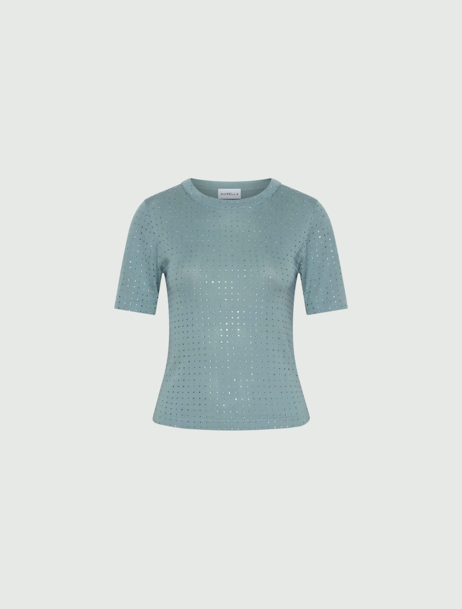 T-shirt in maglia con cristalli - AZZURRO