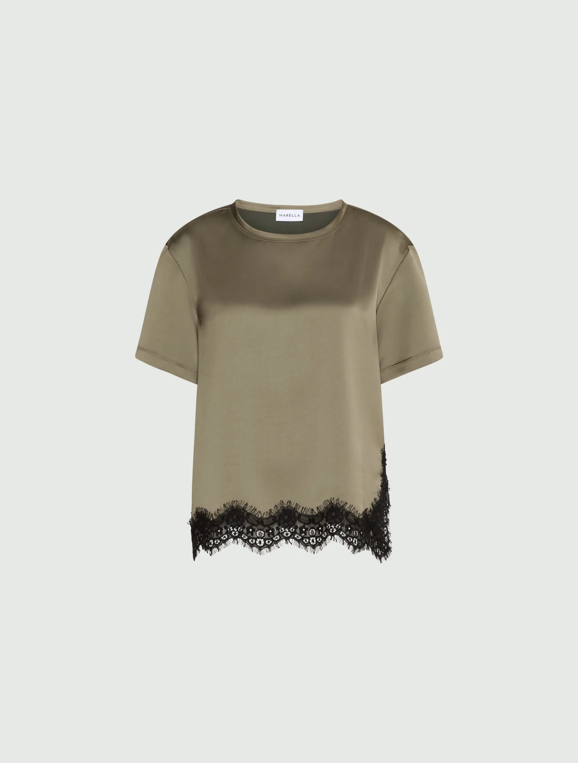 T-shirt in raso con pizzo - KAKI