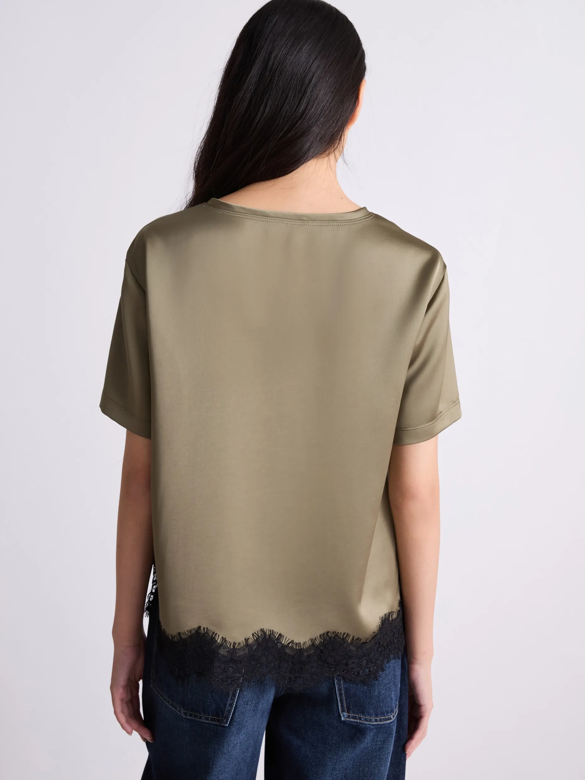 T-shirt in raso con pizzo - KAKI