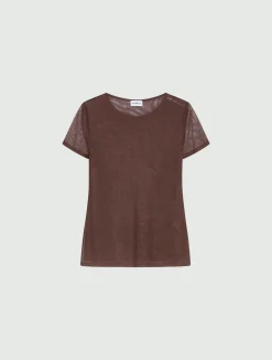 T-shirt in tulle stretch - MARRONE