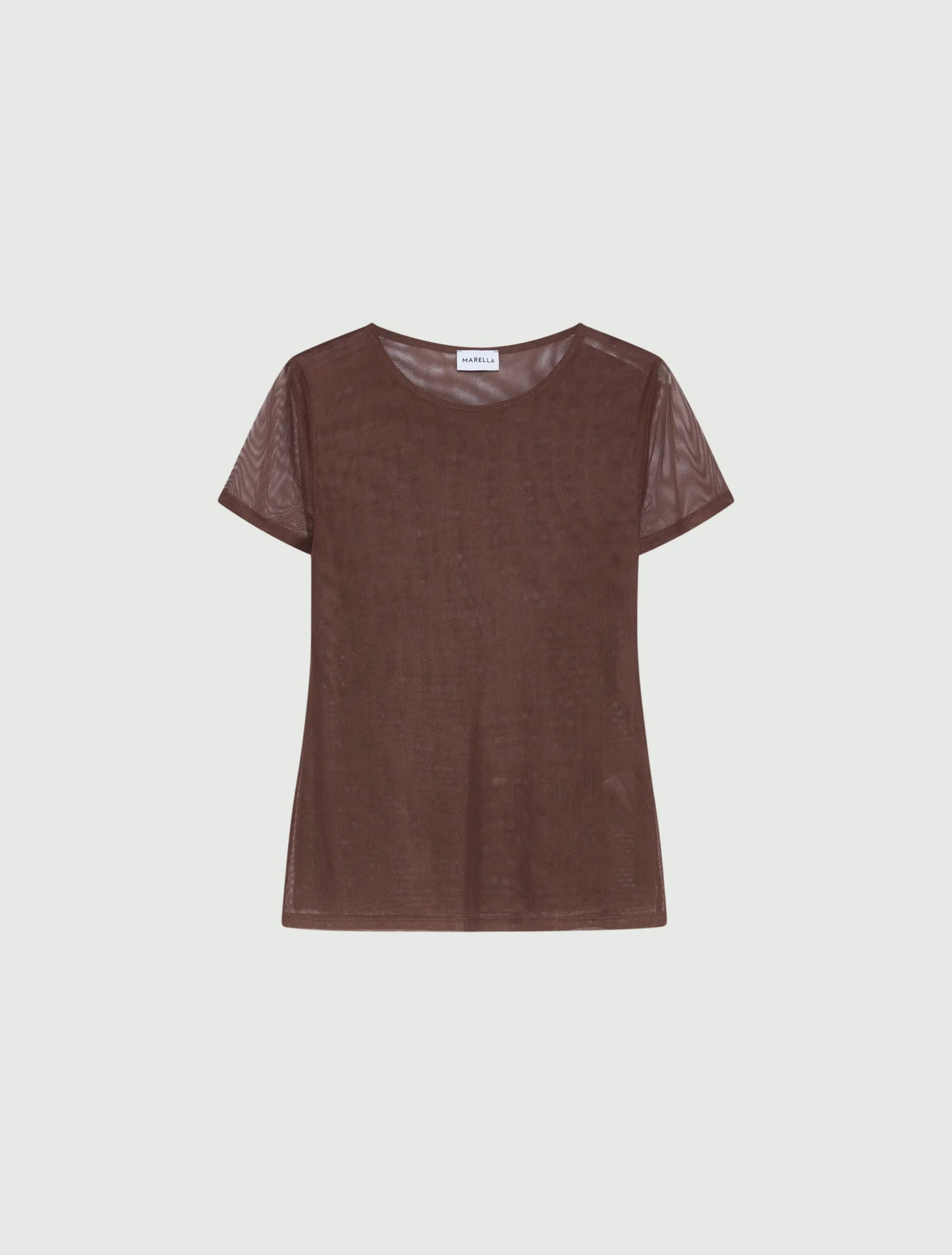 T-shirt in tulle stretch - MARRONE