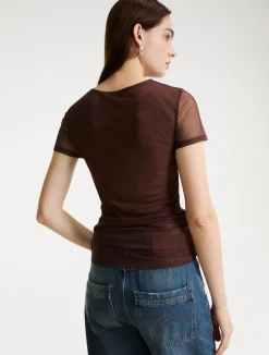 T-shirt in tulle stretch - MARRONE